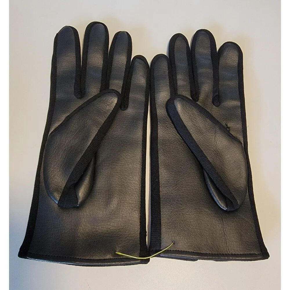 NWOT Faux Leather Gloves Expanded Vinyl Black‎ Sz L Bow Classic 66-67 Japan